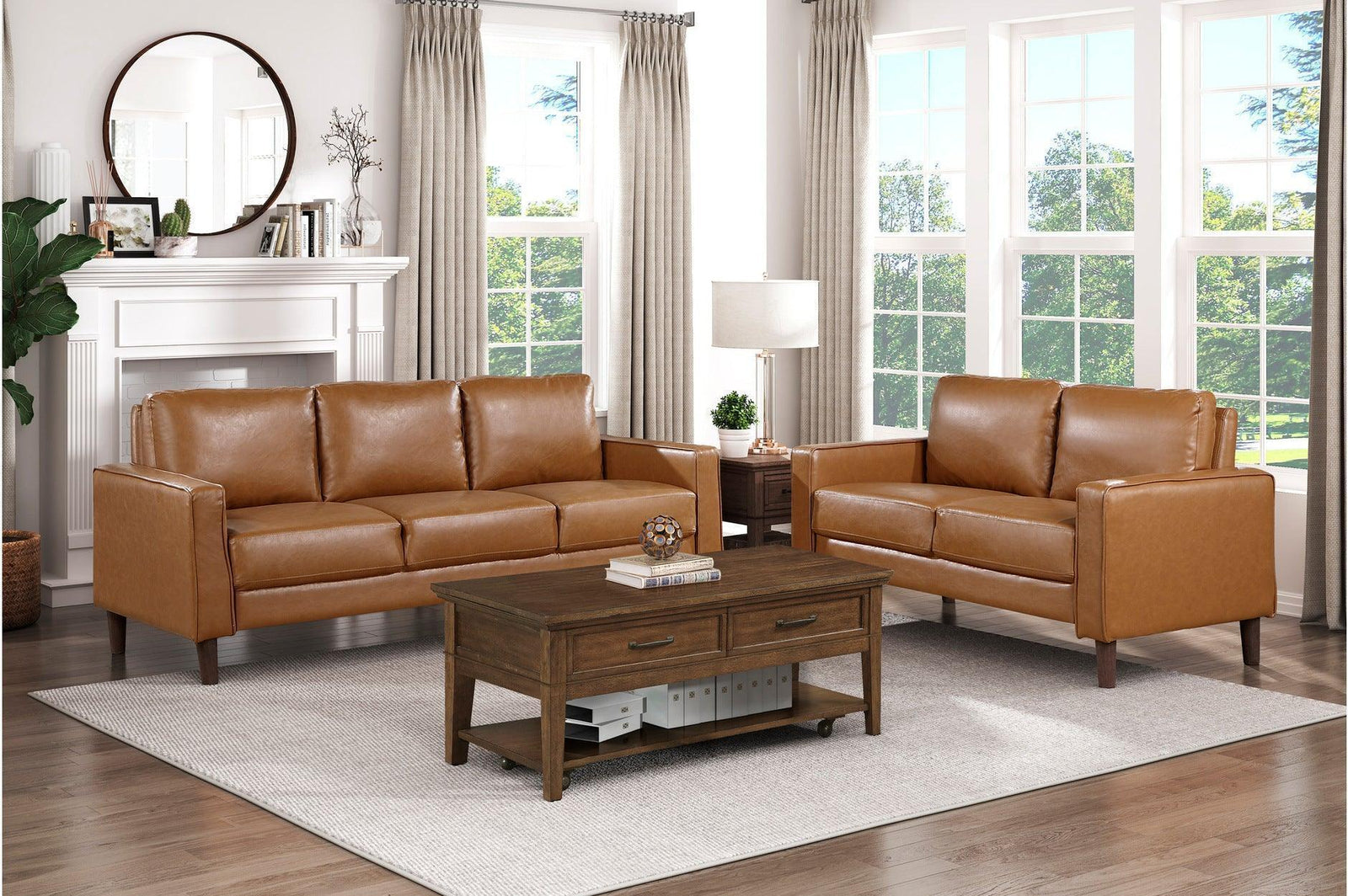 Malcolm Brown Faux Leather Living Room Set