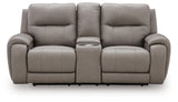 Real Moments Ash Leather Power Reclining Loveseat with Audio Seating — front view