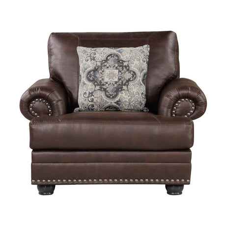 Foxborough Dark Brown Traditional Solid Wood And Plywood Faux Leather Upholstery Chair - Ella Furniture