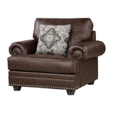 Foxborough Dark Brown Traditional Solid Wood And Plywood Faux Leather Upholstery Chair - Ella Furniture