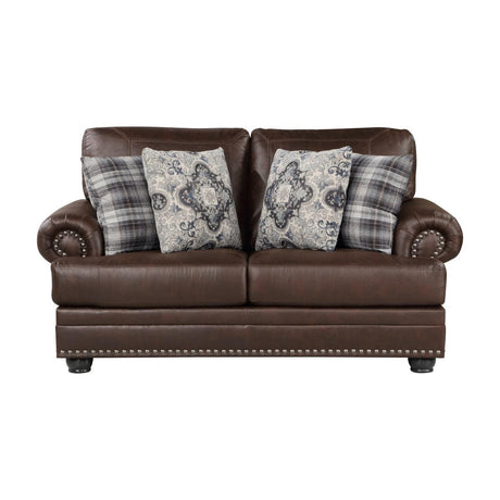 Franklin Dark Brown Traditional Solid Wood Plywood Polished Microfiber Upholstery Loveseat - Ella Furniture
