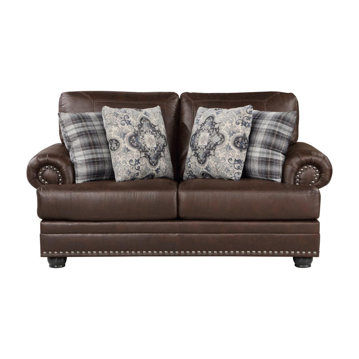Franklin Dark Brown Traditional Solid Wood Plywood Polished Microfiber Upholstery Loveseat - Ella Furniture