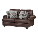 Franklin Dark Brown Traditional Solid Wood Plywood Polished Microfiber Upholstery Loveseat - Ella Furniture