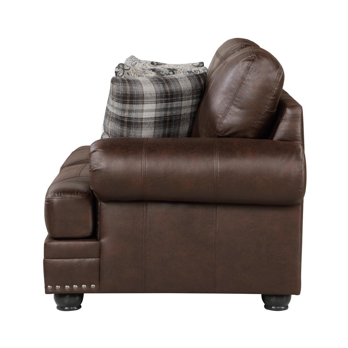 Franklin Dark Brown Traditional Solid Wood Plywood Polished Microfiber Upholstery Loveseat - Ella Furniture