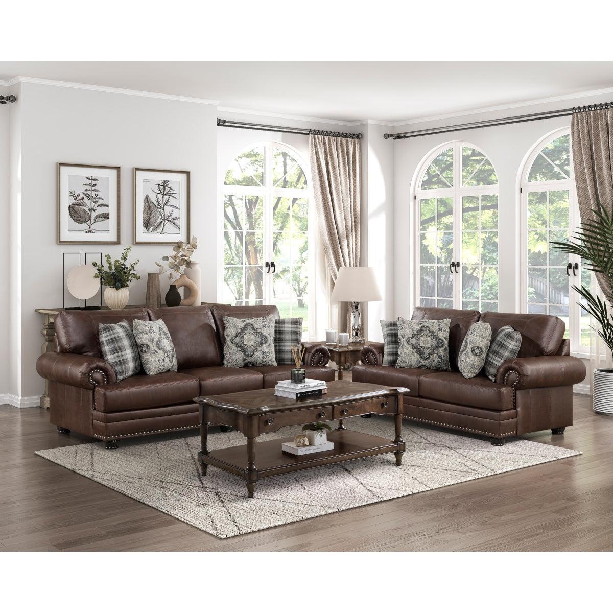Franklin Dark Brown Traditional Solid Wood And Plywood Polished Microfiber Upholstery Sofa - Ella Furniture