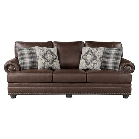 Franklin Dark Brown Traditional Solid Wood And Plywood Polished Microfiber Upholstery Sofa - Ella Furniture