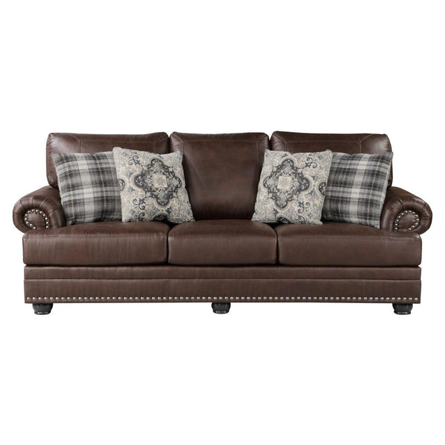 Franklin Dark Brown Traditional Solid Wood And Plywood Polished Microfiber Upholstery Sofa - Ella Furniture