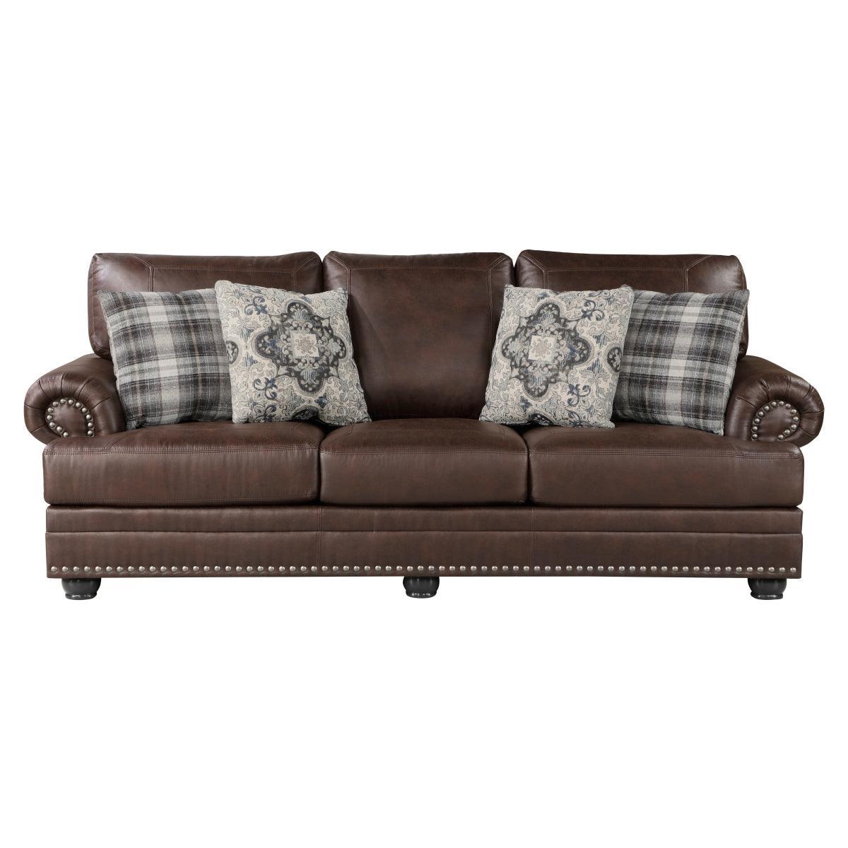 Franklin Dark Brown Traditional Solid Wood And Plywood Polished Microfiber Upholstery Sofa - Ella Furniture