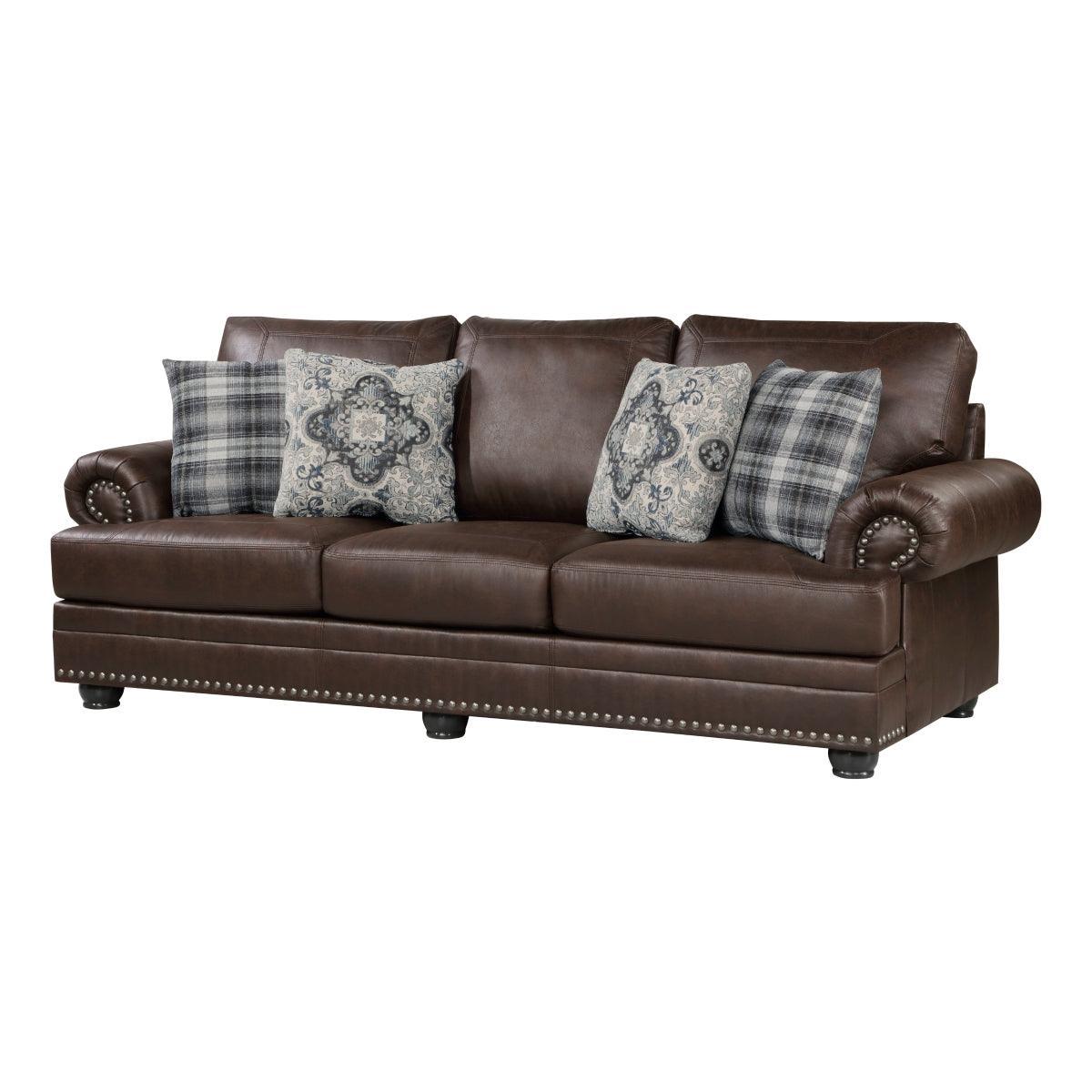 Franklin Dark Brown Traditional Solid Wood And Plywood Polished Microfiber Upholstery Sofa - Ella Furniture