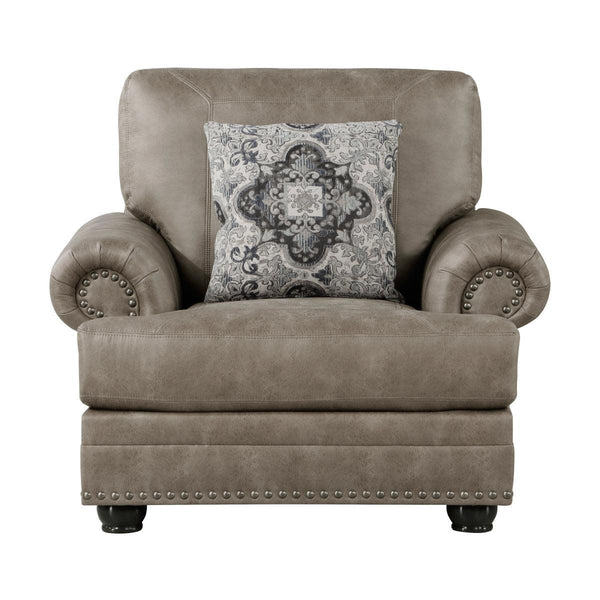 Franklin Gray Traditional Solid Wood And Plywood Polished Microfiber Upholstery Chair - Ella Furniture