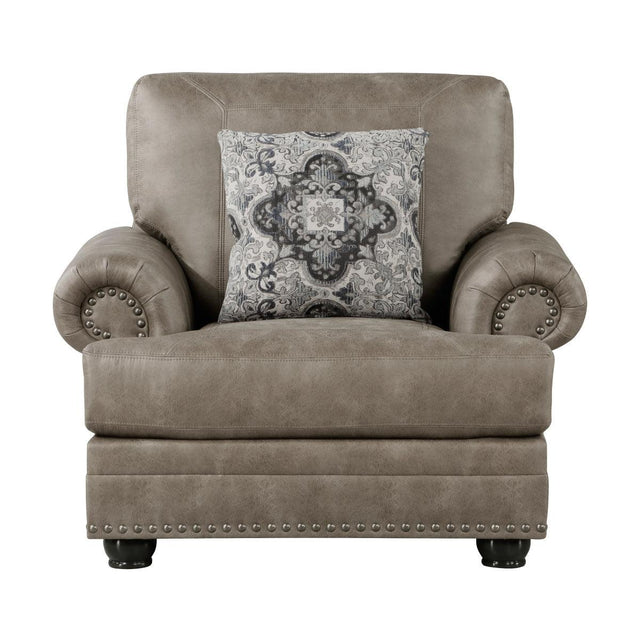 Franklin Gray Traditional Solid Wood And Plywood Polished Microfiber Upholstery Chair - Ella Furniture