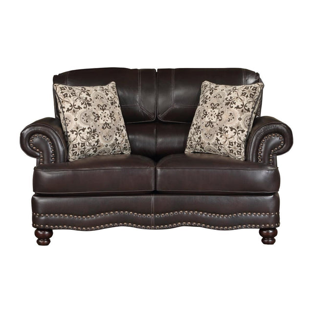 Milford Brown Modern Traditional Solid Wood And Plywood Faux Leather Upholstery Loveseat - Ella Furniture