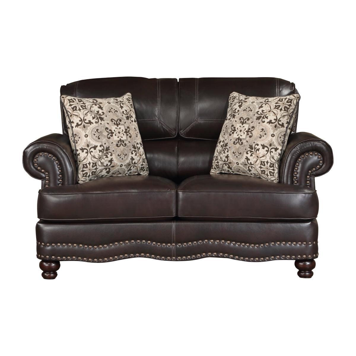 Milford Brown Modern Traditional Solid Wood And Plywood Faux Leather Upholstery Loveseat - Ella Furniture