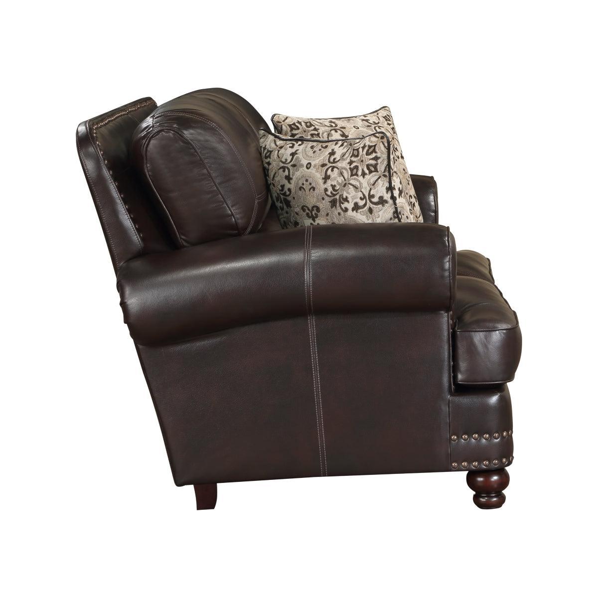 Milford Brown Modern Traditional Solid Wood And Plywood Faux Leather Upholstery Loveseat - Ella Furniture