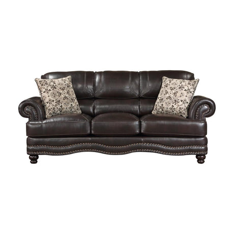 Milford Brown Modern Traditional Solid Wood And Plywood Faux Leather Upholstery Sofa - Ella Furniture