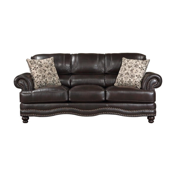 Milford Brown Modern Traditional Solid Wood And Plywood Faux Leather Upholstery Sofa - Ella Furniture