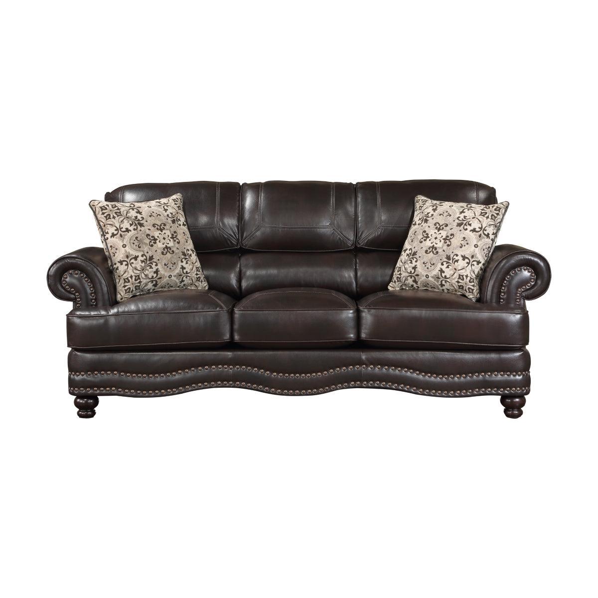Milford Brown Modern Traditional Solid Wood And Plywood Faux Leather Upholstery Sofa - Ella Furniture