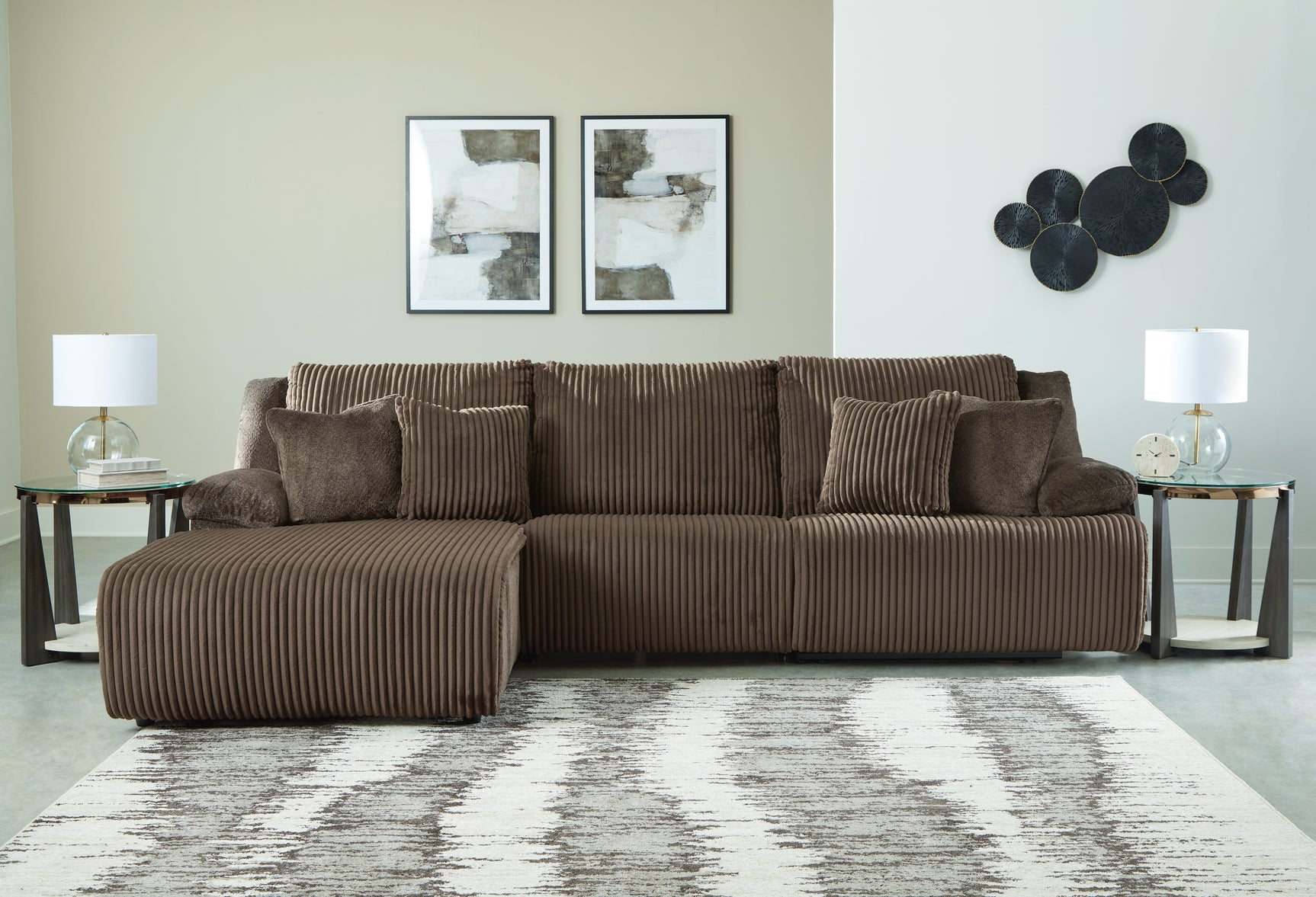 Top Tier Chocolate 3-Piece Sectional Sofa Chaise