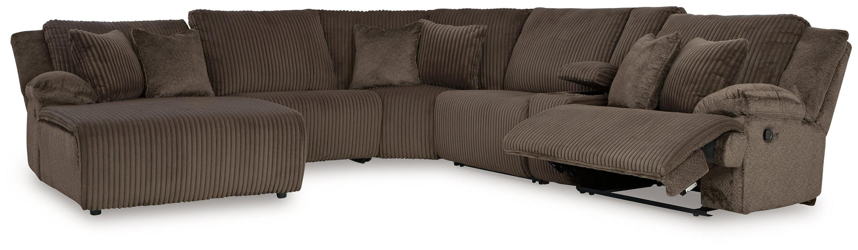 Top Tier Chocolate Velvet 6-Piece Reclining Sectional with Chaise