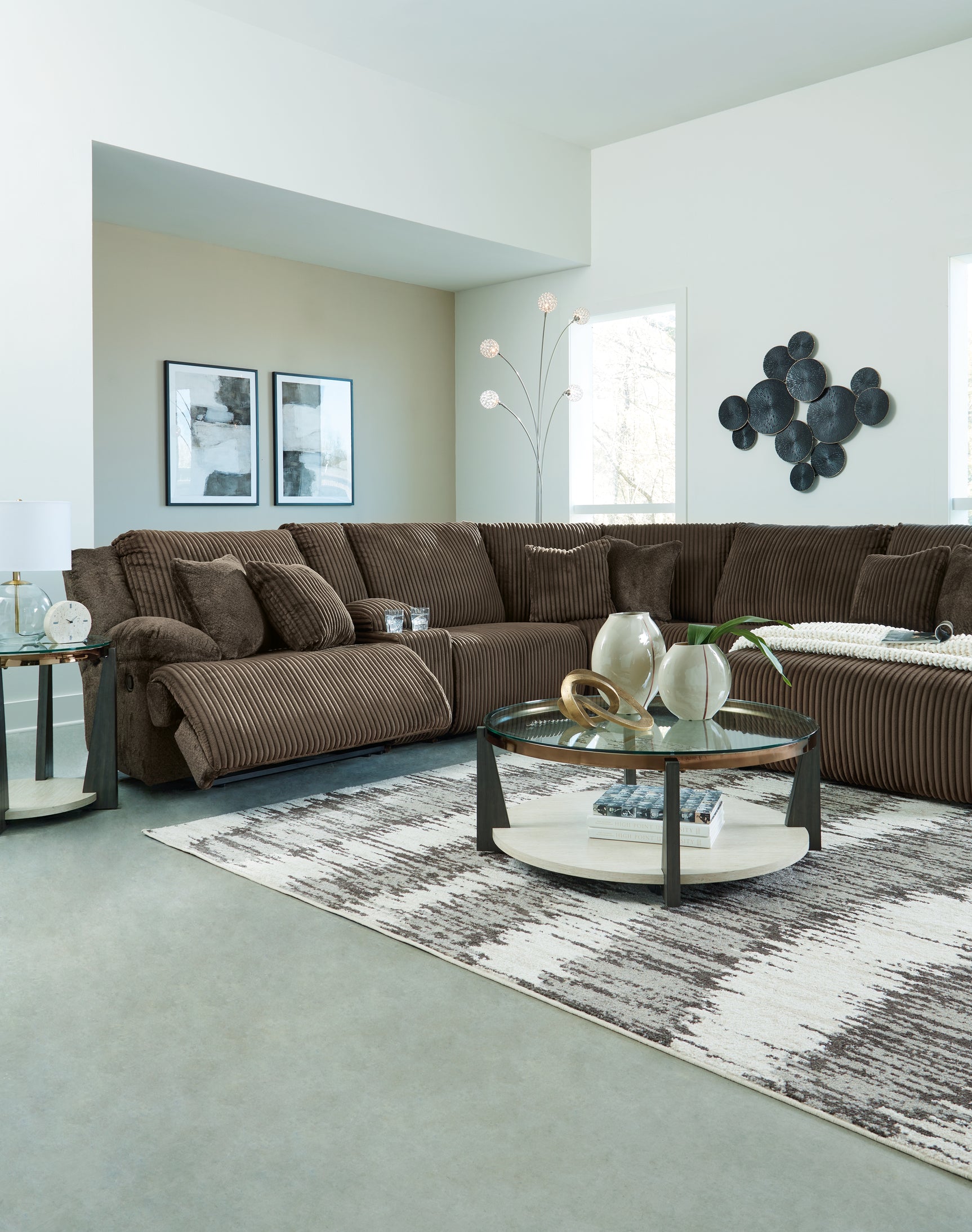 Top Tier Chocolate Velvet 3-Piece Sofa Chaise Sectional