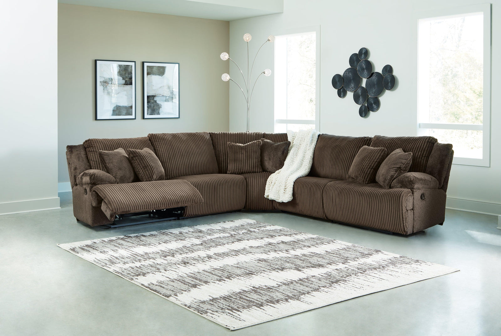 Top Tier Chocolate Velvet 5-Piece Reclining Sectional