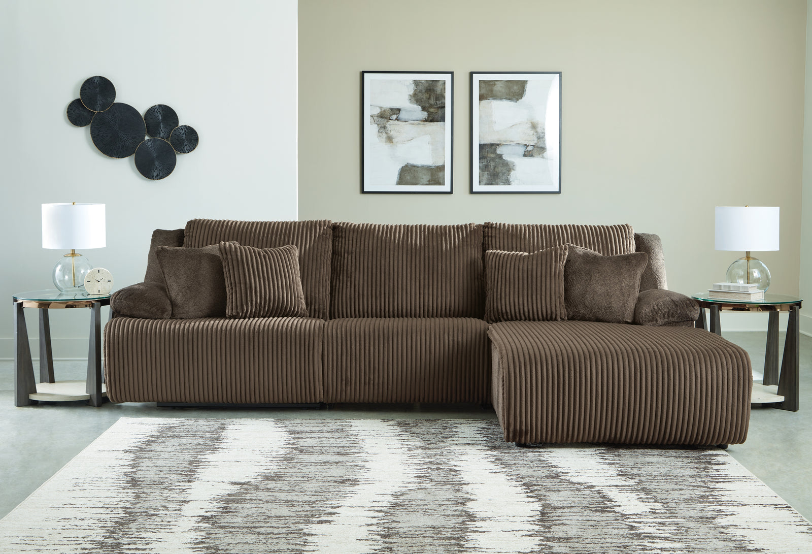 Top Tier Chocolate Velvet 3-Piece Sectional Sofa Chaise
