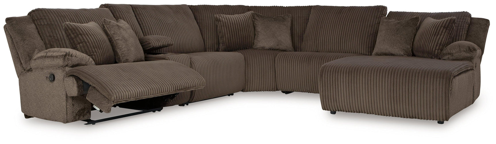 Top Tier Chocolate Velvet 6-Piece Reclining Sectional with Chaise