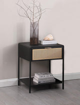 Amherst 1 Drawer Radio Weave Rattan Metal Side Table Black