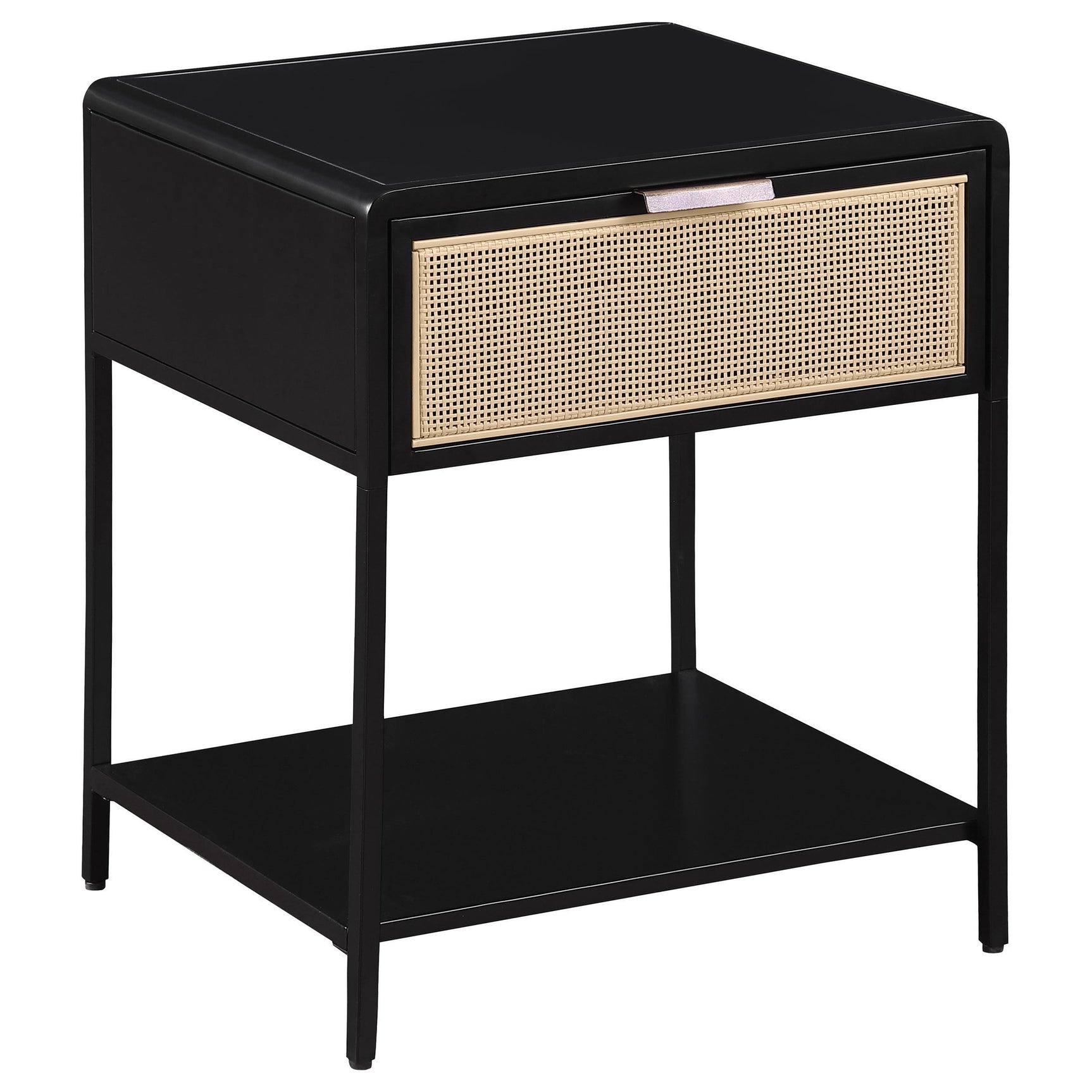 Amherst 1 Drawer Radio Weave Rattan Metal Side Table Black