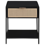 Amherst 1 Drawer Radio Weave Rattan Metal Side Table Black
