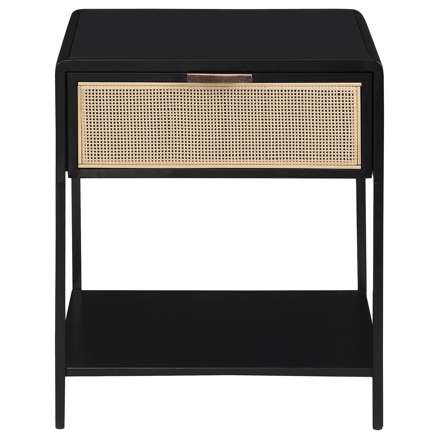 Amherst 1 Drawer Radio Weave Rattan Metal Side Table Black