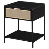 Amherst 1 Drawer Radio Weave Rattan Metal Side Table Black