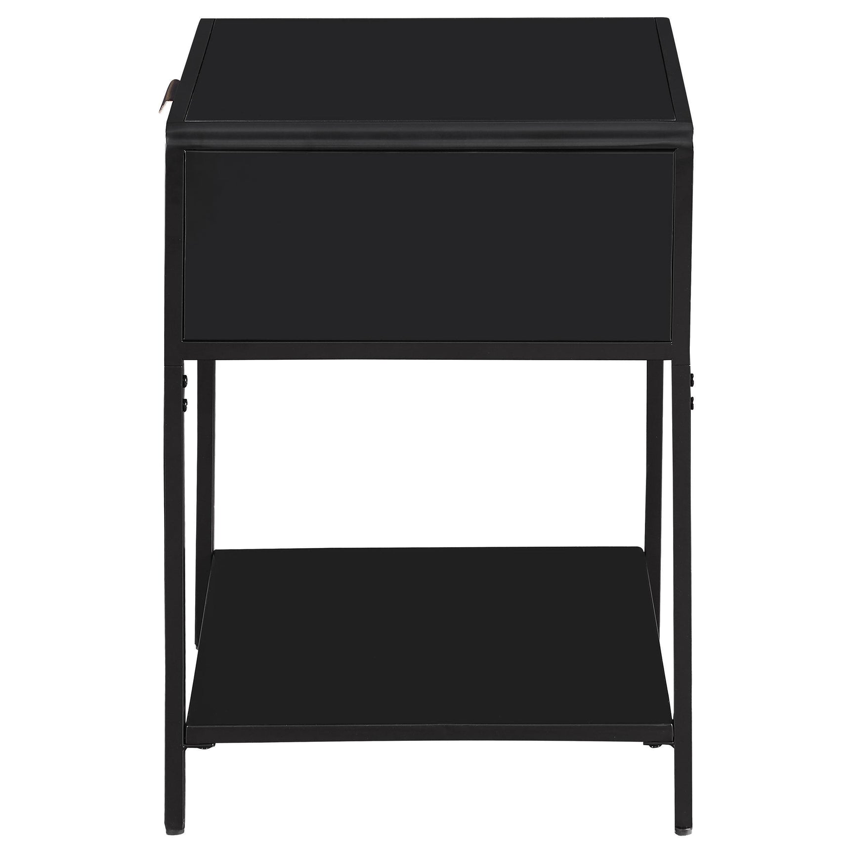 Amherst 1 Drawer Radio Weave Rattan Metal Side Table Black