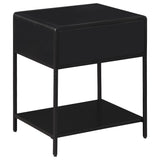 Amherst 1 Drawer Radio Weave Rattan Metal Side Table Black
