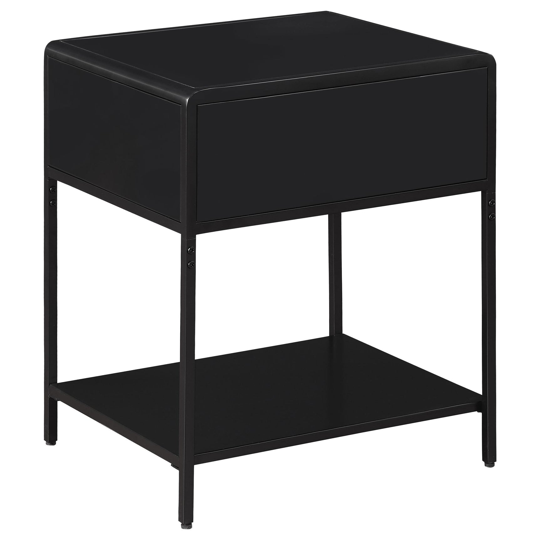 Amherst 1 Drawer Radio Weave Rattan Metal Side Table Black
