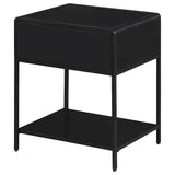 Amherst 1 Drawer Radio Weave Rattan Metal Side Table Black