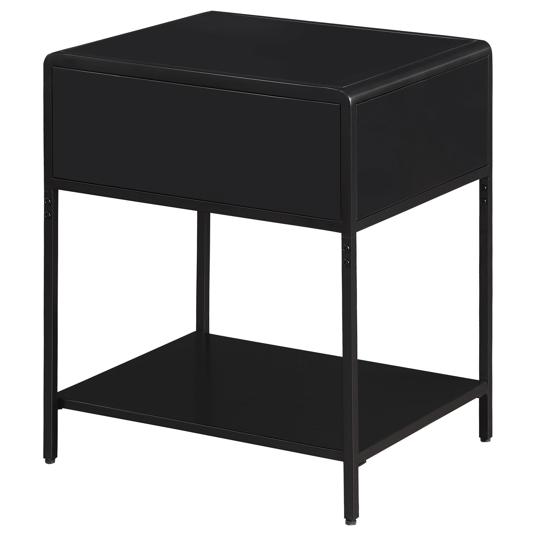 Amherst 1 Drawer Radio Weave Rattan Metal Side Table Black