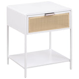 Amherst 1 Drawer Radio Weave Rattan Metal Side Table White