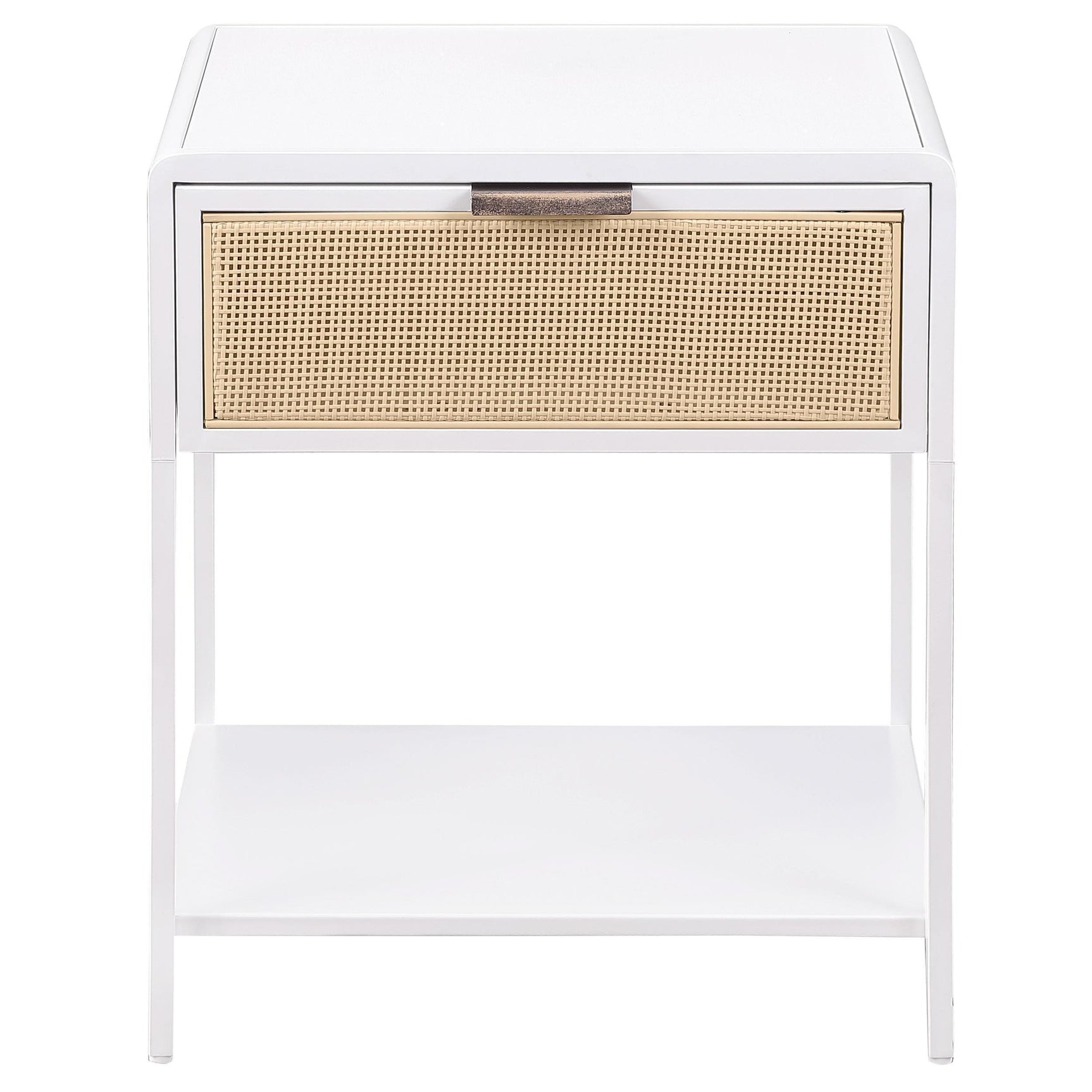 Amherst 1 Drawer Radio Weave Rattan Metal Side Table White
