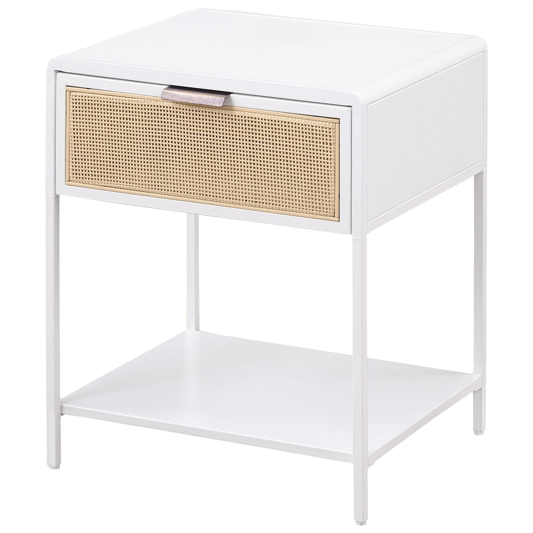 Amherst 1 Drawer Radio Weave Rattan Metal Side Table White