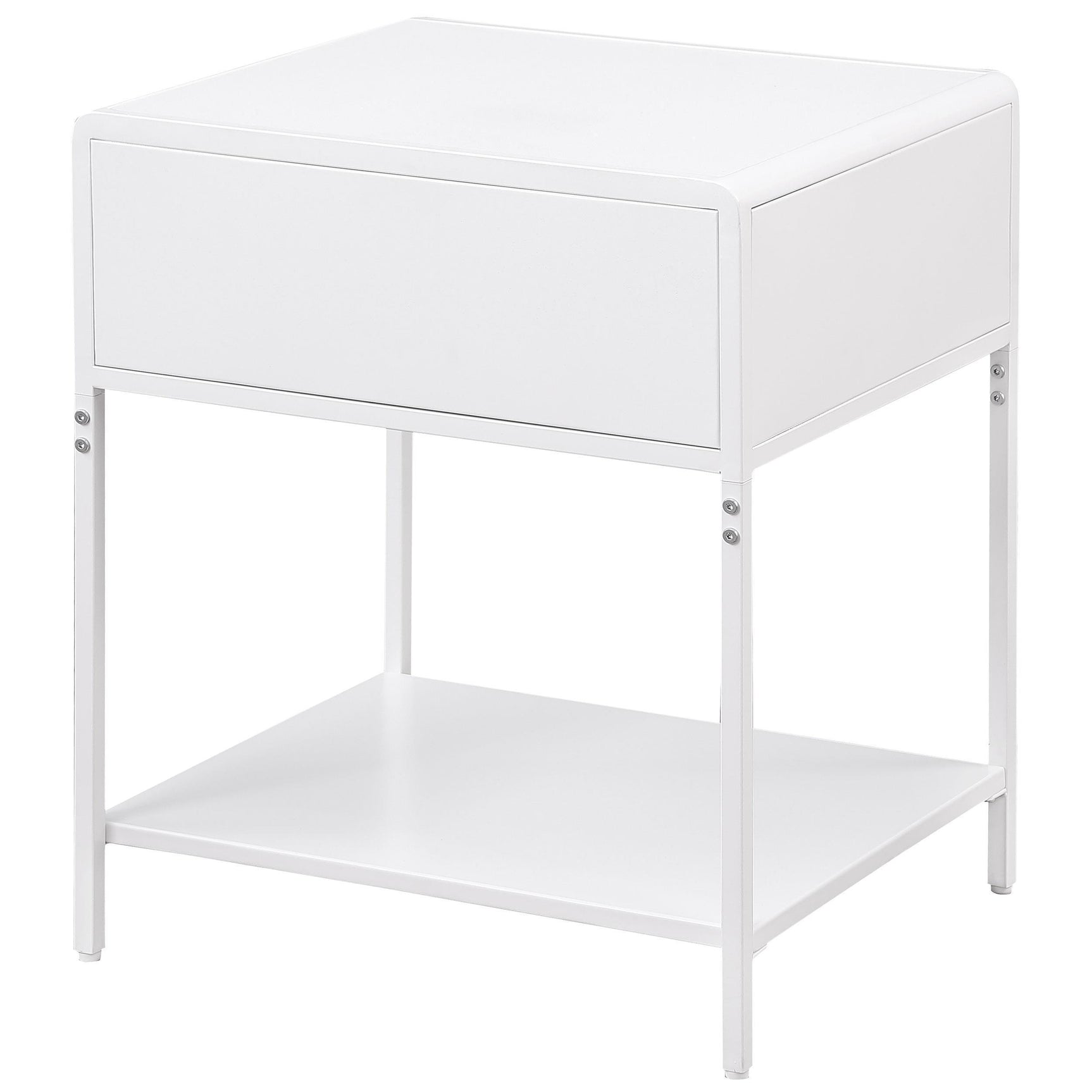 Amherst 1 Drawer Radio Weave Rattan Metal Side Table White