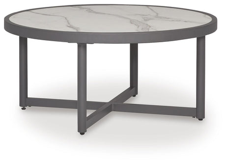 Ocean Gray Beach Outdoor Sofa and Loveseat with Coffee Table Set — angled view