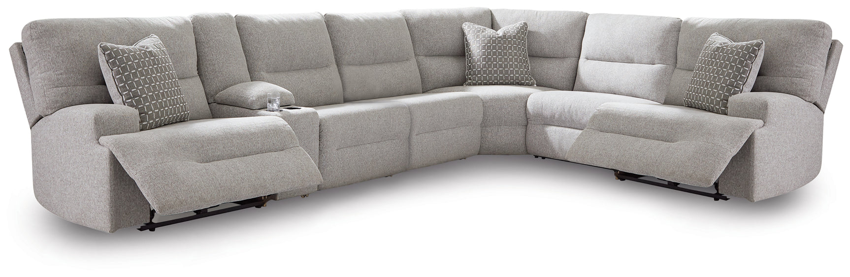 Acklen Place Pewter 7-Piece Power Sectional Reclining Sofa with Storage Console