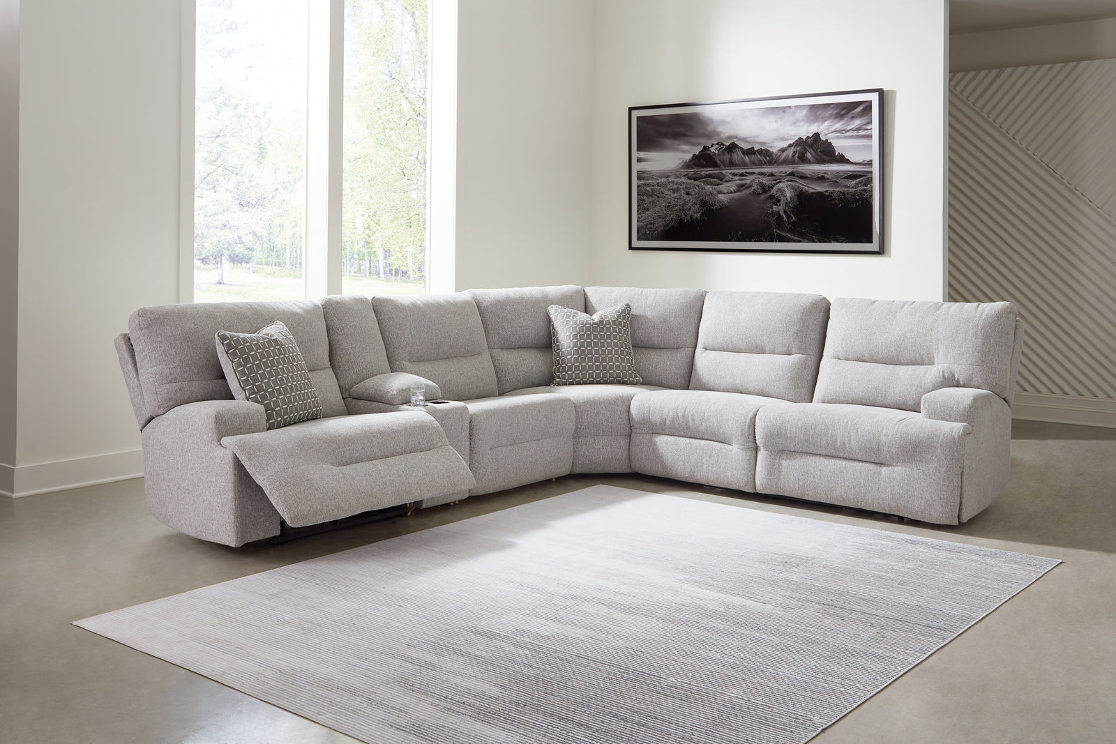 Acklen Place Pewter Performance Fabric,Next-Gen Nuvella™ 6-Piece Power Reclining Sectional
