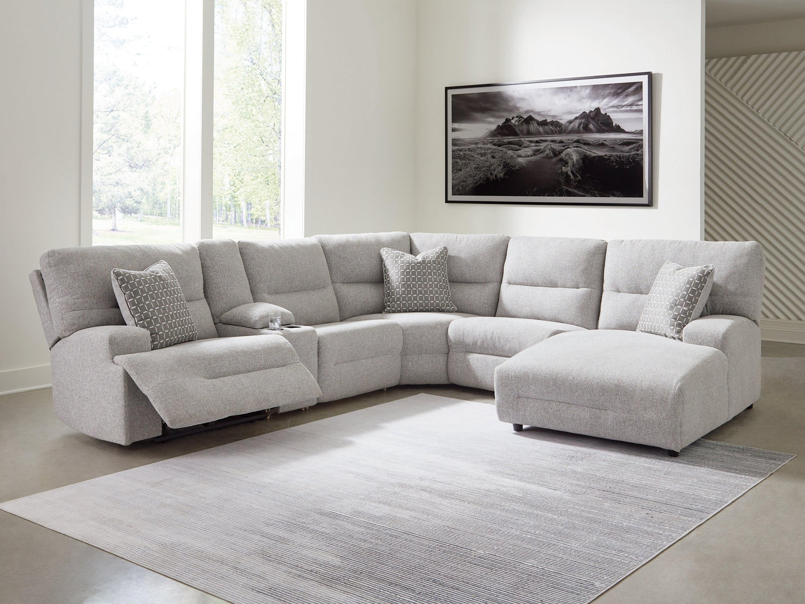 Acklen Place Pewter Performance Fabric,Next-Gen Nuvella™ 6-Piece Power Reclining Sectional with Chaise