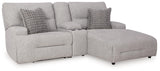 Acklen Place Pewter Performance Fabric,Next-Gen Nuvella™ 3-Piece Power Reclining Sectional Sofa with Chaise