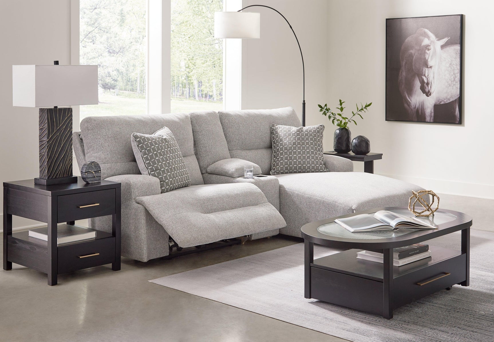 Acklen Place Pewter Performance Fabric,Next-Gen Nuvella™ 3-Piece Power Reclining Sectional Sofa with Chaise