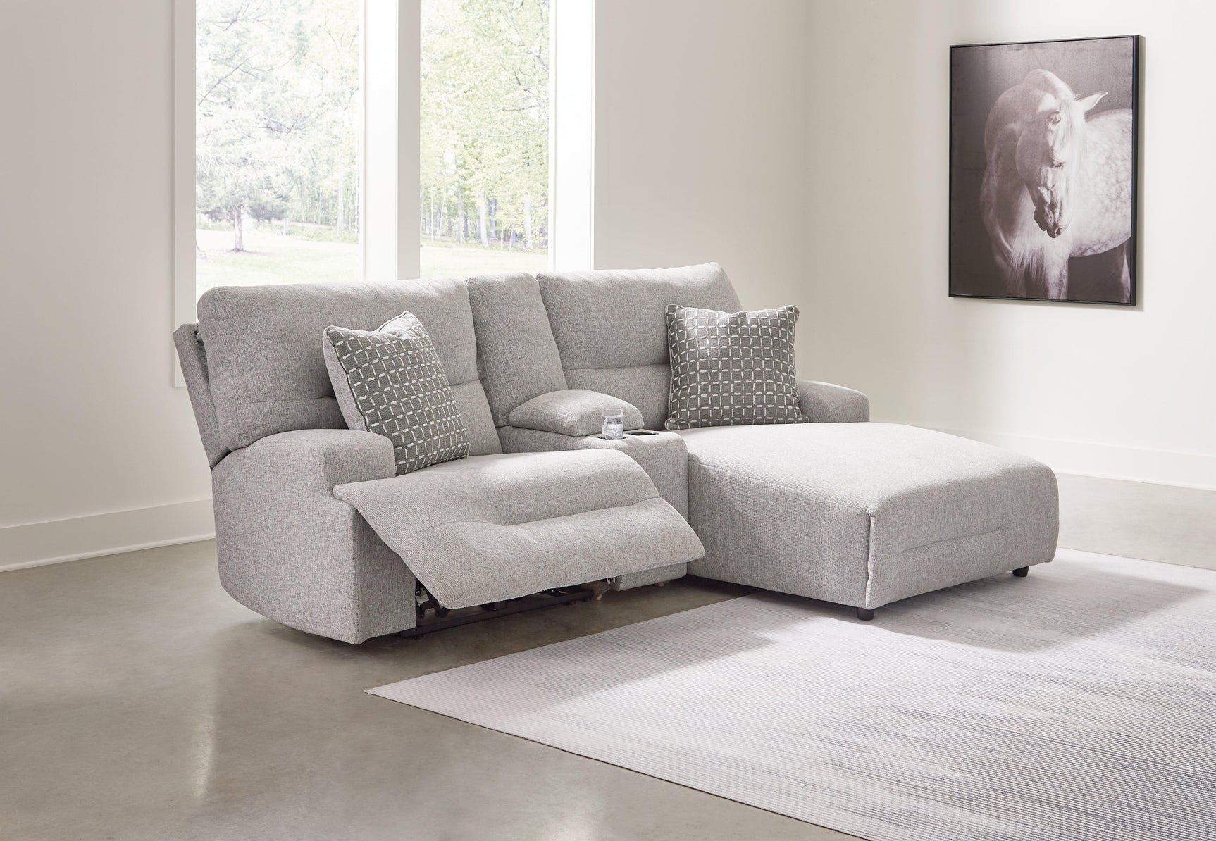 Acklen Place Pewter Performance Fabric,Next-Gen Nuvella™ 3-Piece Power Reclining Sectional Sofa with Chaise