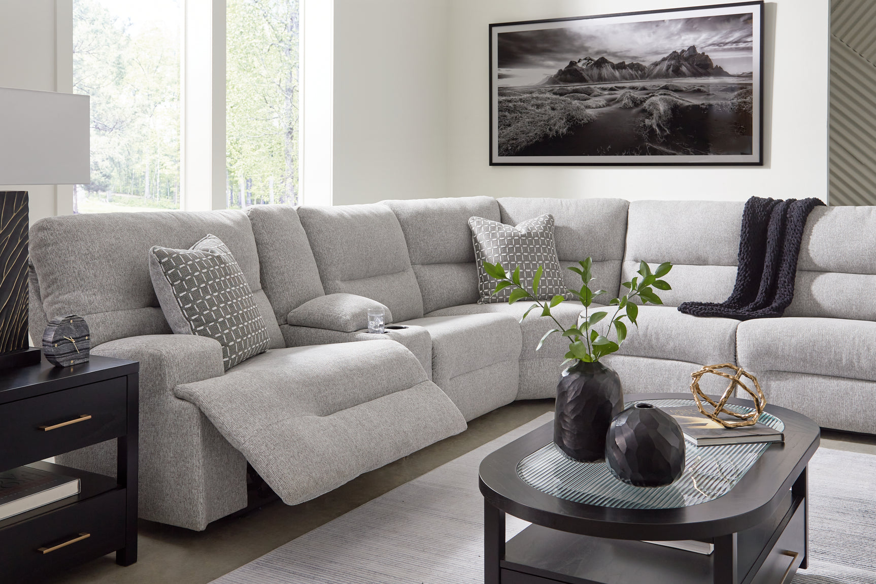 Acklen Place Pewter 7-Piece Power Sectional Reclining Sofa with Storage Console