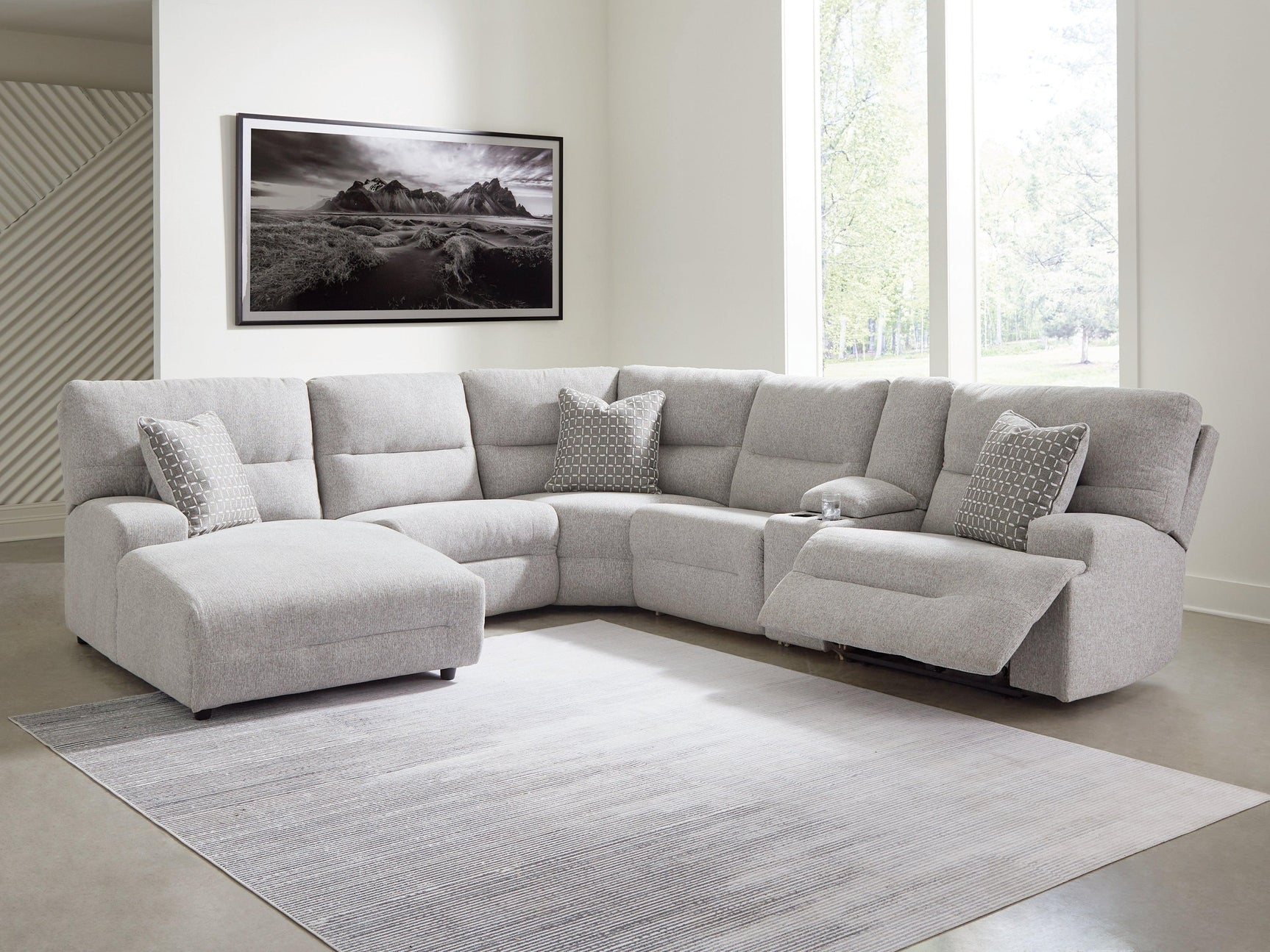 Acklen Place Pewter Performance Fabric,Next-Gen Nuvella™ 6-Piece Power Reclining Sectional with Chaise
